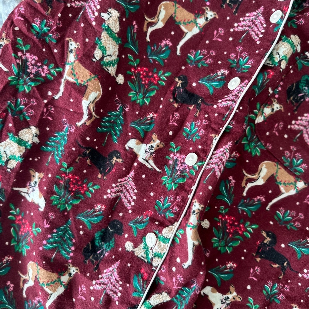Lands End Bundle Flannel Pajamas Women’s Tall Small Rich Burgundy Holiday Hounds - Picture 8 of 15